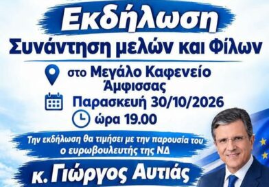 Στην Άμφισσα την Παρασκευή ο ευρωβουλευτής Γιώργος Αυτιάς
